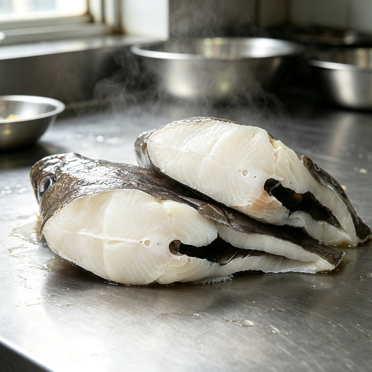 Fresh Skin-On Halibut Steak Cuts